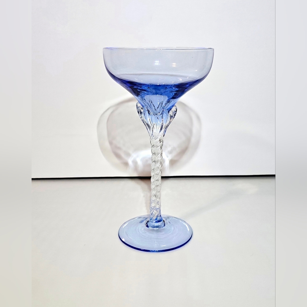 Blefeld Crystal Twisted Stem Wine Glass Light Blue Vintage Glassware Replacement